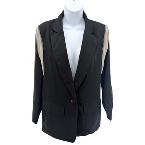 Plus Size Fringe Shoulder Blazer Jacket Black Chain Tassel Western Glam 2XL NWOT
